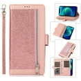 thumbnail image 1 of Feishell Sparkle Case For Samsung S8, Women Wallet with Card Holder, Glitter Bling Flip PU Leather Magnetic Kickstand Zipper Purse Case Wrist Strap for Samsung Galaxy S8, pink, 1 of 7