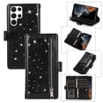 thumbnail image 1 of Feishell Sparkle Case For Samsung S23 Ultra, Women Wallet with Card Holder, Glitter Bling Flip PU Leather Magnetic Kickstand Zipper Purse Case Wrist Strap for Samsung Galaxy S23 Ultra, Black, 1 of 9