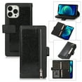 thumbnail image 1 of Feishell Sparkle Case For iPhone 15 Pro Max, Women Wallet with Card Holder, Glitter Bling Flip PU Leather Magnetic Kickstand Zipper Purse Case Wrist Strap For iPhone 15 Pro Max, Black, 1 of 9