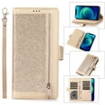 thumbnail image 1 of Feishell Sparkle Case For iPhone 7 Plus/8 Plus, Women Wallet with Card Holder, Glitter Bling Flip PU Leather Magnetic Kickstand Zipper Purse Case Wrist Strap For iPhone 7 Plus/8 Plus,gold, 1 of 7