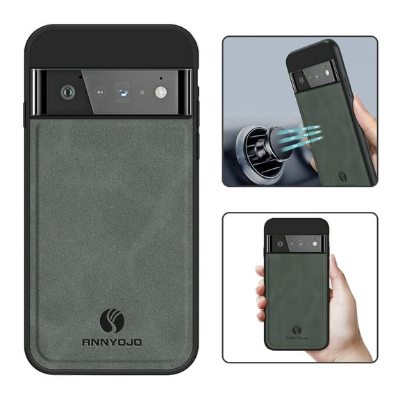 Feishell Support Wireless Charging Case for Google Pixel 6 Pro,Vintage Classic PU Leather Luxury Business Cover,Soft Non-Slip Grip Anti-Scratch Shockproof Case for Google Pixel 6 Pro, Gray