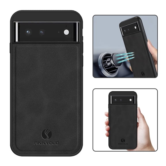 Feishell Support Wireless Charging Case for Google Pixel 6,Vintage Classic PU Leather Luxury Business Cover,Soft Non-Slip Grip Anti-Scratch Shockproof Case for Google Pixel 6, Black