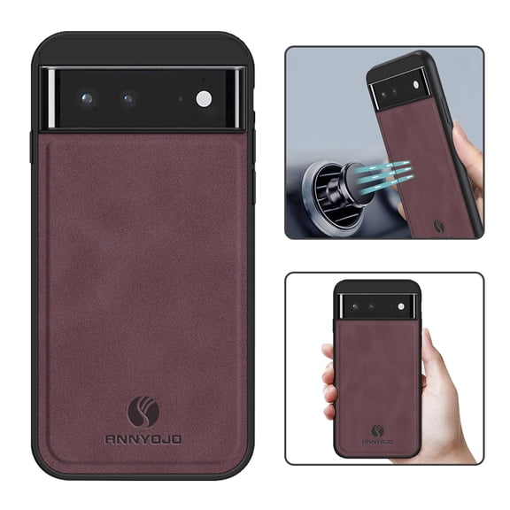 Feishell Support Wireless Charging Case for Google Pixel 6A,Vintage Classic PU Leather Luxury Business Cover,Soft Non-Slip Grip Anti-Scratch Shockproof Case for Google Pixel 6A, Wine Red