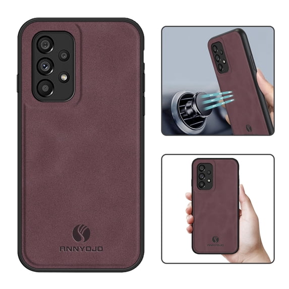 Feishell Support Wireless Charging Case for Samsung A52,Vintage Classic PU Leather Luxury Business Cover,Soft Non-Slip Grip Anti-Scratch Shockproof Case for Samsung Galaxy A52, Wine Red