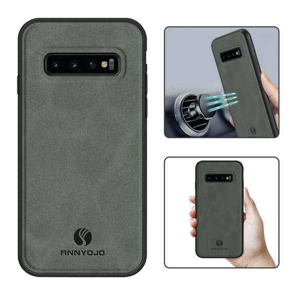 Feishell Support Wireless Charging Case for Samsung S10 Plus,Vintage Classic PU Leather Luxury Business Cover,Soft Non-Slip Grip Anti-Scratch Shockproof Case for Samsung Galaxy S10 Plus, Gray
