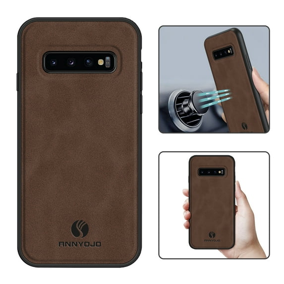 Feishell Support Wireless Charging Case for Samsung S10,Vintage Classic PU Leather Luxury Business Cover,Soft Non-Slip Grip Anti-Scratch Shockproof Case for Samsung Galaxy S10, Brown
