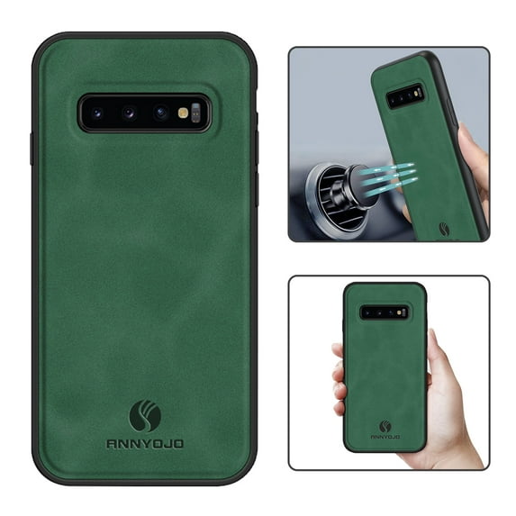 Feishell Support Wireless Charging Case for Samsung S10,Vintage Classic PU Leather Luxury Business Cover,Soft Non-Slip Grip Anti-Scratch Shockproof Case for Samsung Galaxy S10, Darkgreen