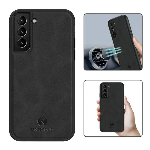 Feishell Support Wireless Charging Case for Samsung S21,Vintage Classic PU Leather Luxury Business Cover,Soft Non-Slip Grip Anti-Scratch Shockproof Case for Samsung Galaxy S21, Black