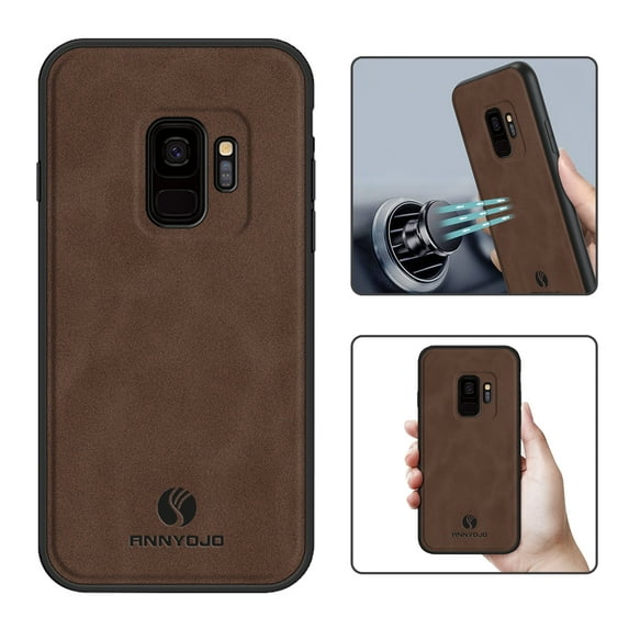 Feishell Support Wireless Charging Case for Samsung S9 Plus,Vintage Classic PU Leather Luxury Business Cover,Soft Non-Slip Grip Anti-Scratch Shockproof Case for Samsung Galaxy S9 Plus, Brown