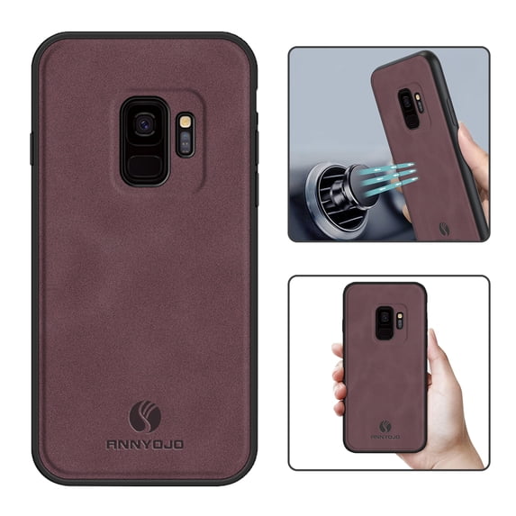 Feishell Support Wireless Charging Case for Samsung S9,Vintage Classic PU Leather Luxury Business Cover,Soft Non-Slip Grip Anti-Scratch Shockproof Case for Samsung Galaxy S9, Wine Red