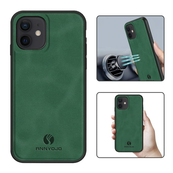 Feishell Support Wireless Charging Case for iPhone 12,Vintage Classic PU Leather Luxury Business Cover,Soft Non-Slip Grip Anti-Scratch Shockproof Case For iPhone 12, Darkgreen