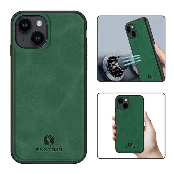 Feishell Support Wireless Charging Case for iPhone 14,Vintage Classic PU Leather Luxury Business Cover,Soft Non-Slip Grip Anti-Scratch Shockproof Case For iPhone 14, Darkgreen