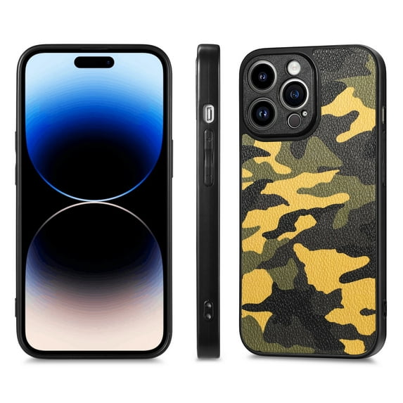 Feishell Supports Wireless Charging Case for iPhone 12 Pro Max,Luxury Camouflage Pattern Military Grade Camera Lens Protective PU+PC+TPU Shockproof Slim Back Cover.For iPhone 12 Pro Max,Yellow