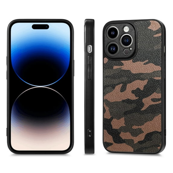 Feishell Supports Wireless Charging Case for iPhone 12 Pro Max,Luxury Camouflage Pattern Military Grade Camera Lens Protective PU+PC+TPU Shockproof Slim Back Cover.For iPhone 12 Pro Max,Brown