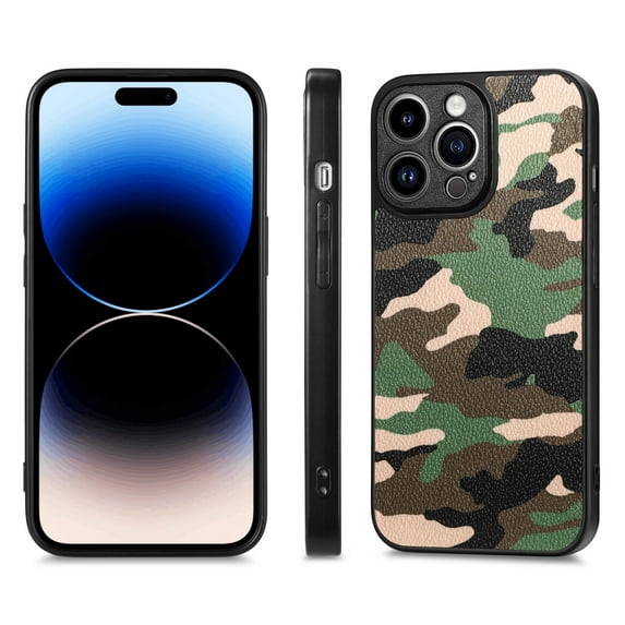 Feishell Supports Wireless Charging Case for iPhone 12 Pro Max,Luxury Camouflage Pattern Military Grade Camera Lens Protective PU+PC+TPU Shockproof Slim Back Cover.For iPhone 12 Pro Max,Green