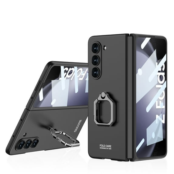 Feishell Ultra Thin Case for Samsung Galaxy Z Fold5 2023,Built-in Rotating Electroplated Metal Ring Kickstand,Shockproof Front Screen Protector Impact Resistant Slim Phone Case,Black