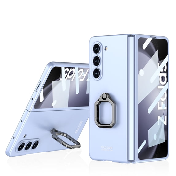 Feishell Ultra Thin Case for Samsung Galaxy Z Fold5 2023,Built-in Rotating Electroplated Metal Ring Kickstand,Shockproof Front Screen Protector Impact Resistant Slim Phone Case,Blue