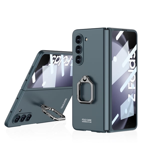 Feishell Ultra Thin Case for Samsung Galaxy Z Fold5 2023,Built-in Rotating Electroplated Metal Ring Kickstand,Shockproof Front Screen Protector Impact Resistant Slim Phone Case,Green
