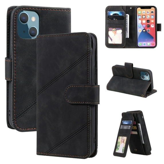 Feishell Wallet Case for Apple iPhone 14 Plus,Premium PU Leather Full Protection Cover with 9 Card Slots & Wrist Strap,Shockproof Magnetic Clasp Folio Flip Kickstand Phone Cover,Black