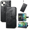 thumbnail image 1 of Feishell Wallet Case for Apple iPhone 15,Butterfly & Flower Embossed PU Leather TPU Inner Shell Magnetic Flip Stand Card Slots Shockproof Protective Phone Cover,Black, 1 of 7