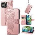 thumbnail image 1 of Feishell Wallet Case for Apple iPhone 15 Pro,Butterfly & Flower Embossed PU Leather TPU Inner Shell Magnetic Flip Stand Card Slots Shockproof Protective Phone Cover,Rosegold, 1 of 6