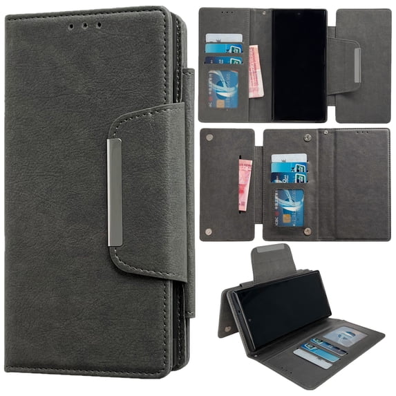 Feishell Wallet Case Compatible with Samsung Galaxy S24 Ultra, Premium PU Leather Flip Folio Wallet RFID Blocking with Magnetic Closure Built-in Kickstand Protective Case,Grey