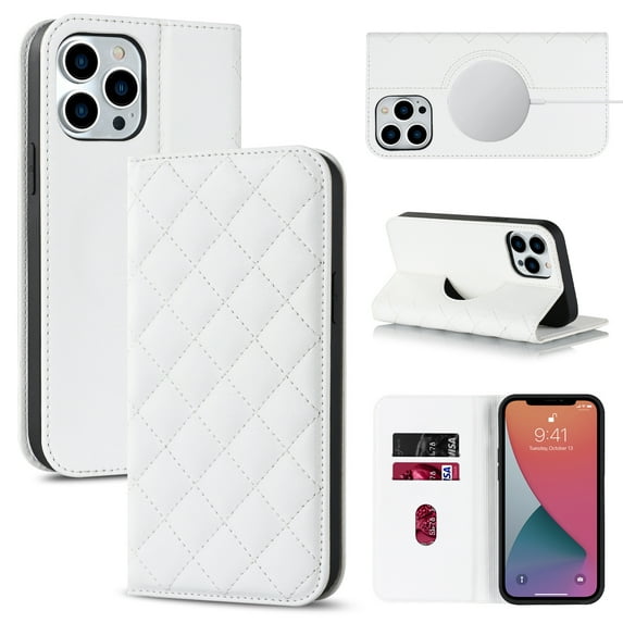 Feishell Wallet Case Designed for iPhone 12 Pro (6.1 inch),Compatible with MagSafe Charger,Stylish PU Leather Magnetic Closure Folio RFID Blocking Protection Card Slots Flip Kickstand Phone Case,White