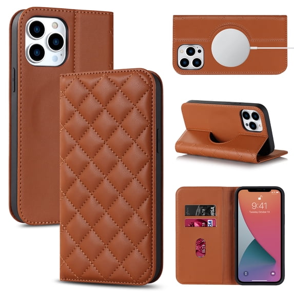 Feishell Wallet Case Designed for iPhone 12 Pro (6.1 inch),Compatible with MagSafe Charger,Stylish PU Leather Magnetic Closure Folio RFID Blocking Protection Card Slots Flip Kickstand Phone Case,Brown