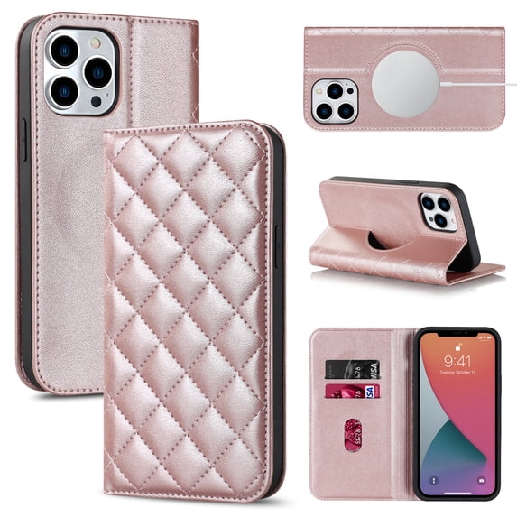 Feishell Wallet Case Designed for iPhone 12 Pro (6.1 inch),Compatible with MagSafe Charger,Stylish PU Leather Magnetic Closure Folio RFID Blocking Protection Card Slots Flip Kickstand Phone C,Rosegold