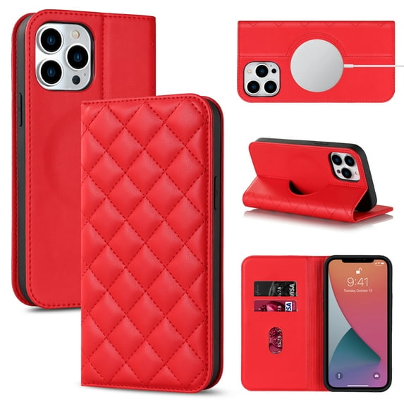 Feishell Wallet Case Designed for iPhone 12 Pro (6.1 inch),Compatible with MagSafe Charger,Stylish PU Leather Magnetic Closure Folio RFID Blocking Protection Card Slots Flip Kickstand Phone Case,Red
