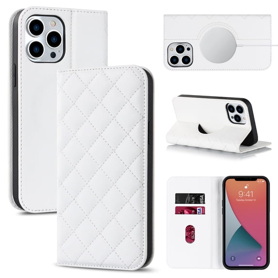 Feishell Wallet Case Designed for iPhone 12 Pro Max (6.7 inch),Compatible with MagSafe Charger,Stylish PU Leather Magnetic Closure Folio RFID Blocking Protection Card Slots Flip Kickstand Phone ,White