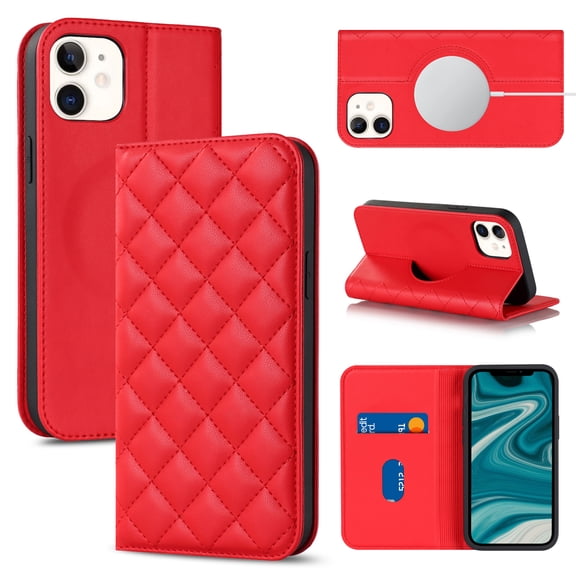Feishell Wallet Case Designed for iPhone 12 mini (5.4 inch),Compatible with MagSafe Charger,Stylish PU Leather Magnetic Closure Folio RFID Blocking Protection Card Slots Flip Kickstand Phone Case,Red