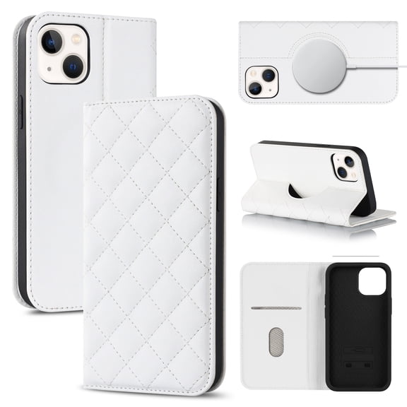 Feishell Wallet Case Designed for iPhone 13 mini (5.4 inch),Compatible with MagSafe Charger,Stylish PU Leather Magnetic Closure Folio RFID Blocking Protection Card Slots Flip Kickstand Phone Cas,White