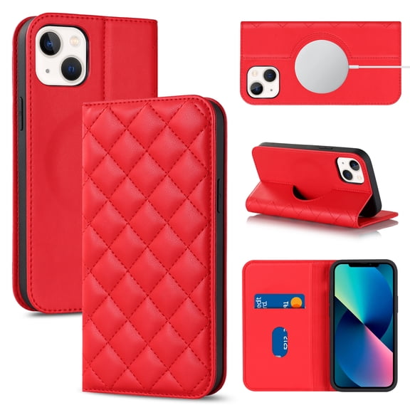 Feishell Wallet Case Designed for iPhone 13 mini (5.4 inch),Compatible with MagSafe Charger,Stylish PU Leather Magnetic Closure Folio RFID Blocking Protection Card Slots Flip Kickstand Phone Case,Red