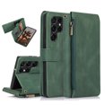 thumbnail image 1 of Feishell Wallet Case Fit for Samsung Galaxy S22 Ultra 5G,Drop Protection PU Leather Zipper Pocket Magnetic Clasp Flip Holder ID Credit Card Slots Ultra Thin Phone Cover with Wrist Strap,Darkgreen, 1 of 15