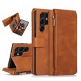 thumbnail image 1 of Feishell Wallet Case Fit for Samsung Galaxy S22 Ultra 5G,Drop Protection PU Leather Zipper Pocket Magnetic Clasp Flip Holder ID Credit Card Slots Ultra Thin Phone Cover with Wrist Strap,Brown, 1 of 15