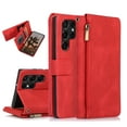 thumbnail image 1 of Feishell Wallet Case Fit for Samsung Galaxy S22 Ultra 5G,Drop Protection PU Leather Zipper Pocket Magnetic Clasp Flip Holder ID Credit Card Slots Ultra Thin Phone Cover with Wrist Strap,Red, 1 of 15