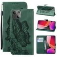 thumbnail image 1 of Feishell Wallet Case For iPhone 15, Magnetic Folio Card Slots Holder Kickstand Premium PU Leather Butterfly Patterned Embossed with Wrist Strap Cover For iPhone 15, Green, 1 of 13