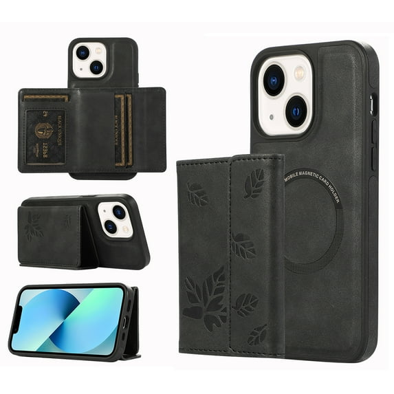 Feishell Wallet Case For iPhone 15 Plus with Card Slot Holder Detachable Magnetic Back 2 in 1 Design, Compatible with Mag-Safe, PU Leather Credit Slot Phone Cover For iPhone 15 Plus, Black