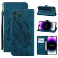thumbnail image 1 of Feishell Wallet Case For iPhone 15 Pro, Magnetic Folio Card Slots Holder Kickstand Premium PU Leather Butterfly Patterned Embossed with Wrist Strap Cover For iPhone 15 Pro,Blue, 1 of 13