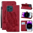 thumbnail image 1 of Feishell Wallet Case For iPhone 15 Pro, Magnetic Folio Card Slots Holder Kickstand Premium PU Leather Butterfly Patterned Embossed with Wrist Strap Cover For iPhone 15 Pro, Red, 1 of 13