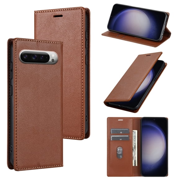 Feishell Wallet Case for Google Pixel 10 /10 Pro, Premium PU Leather Magnetic Flip Kickstand Book Folio Full Body Case with RFID Blocking Credit Card Slots Shockproof Protective Phone Case,Brown