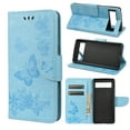 thumbnail image 1 of Feishell Wallet Case for Google Pixel 6 Pro,Retro PU Leather Butterfly Embossed Pattern Full Protection Anti-Scratch Shockproof Magnetic Clasp Flip Holder Card Slots & Cash Pocket Phone Cover,Blue, 1 of 6