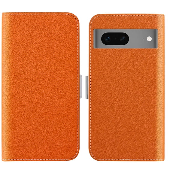 Feishell Wallet Case for Google Pixel 7,Lychee Texture PU Leather Candy Color Shockproof Protective Magnetic Flip Holder Anti-Scratch Phone Cover with ID Credit Card Slots & Cash Pocket,Orange