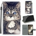 thumbnail image 1 of Feishell Wallet Case for Google Pixel 7 Pro 6.7 inch,Shockproof Stylish Pattern PU Leather Magnetic Clasp Folio Flip Holder Card Slots Slim Phone Cover with Wrist Strap,White Clawed Cat, 1 of 7