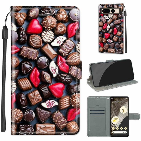 Feishell Wallet Case for Google Pixel 7 Pro 6.7 inch,Shockproof Stylish Pattern PU Leather Magnetic Clasp Folio Flip Holder Card Slots Slim Phone Cover with Wrist Strap,Red Lip Chocolate