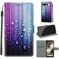 thumbnail image 1 of Feishell Wallet Case for Google Pixel 7 Pro 6.7 inch,Shockproof Stylish Pattern PU Leather Magnetic Clasp Folio Flip Holder Card Slots Slim Phone Cover with Wrist Strap,Purple Blue Water Droplets, 1 of 7