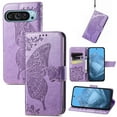 thumbnail image 1 of Feishell Wallet Case for Google Pixel 9 / 9 Pro,Butterfly & Flower Embossed PU Leather TPU Inner Shell Magnetic Flip Stand Card Slots Shockproof Protective Phone Cover,Lightpurple, 1 of 9
