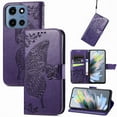 thumbnail image 1 of Feishell Wallet Case for Moto G 5G(2025) with Hand Strap,Butterfly & Flower Embossed PU Leather TPU Inner Shell Magnetic Flip Stand Card Slots Shockproof Protective Phone Cover,Purple, 1 of 10