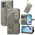 thumbnail image 1 of Feishell Wallet Case for Motorola Moto G (2023),Butterfly & Flower Embossed PU Leather TPU Inner Shell Magnetic Flip Stand Card Slots Shockproof Protective Phone Cover,Gray, 1 of 6